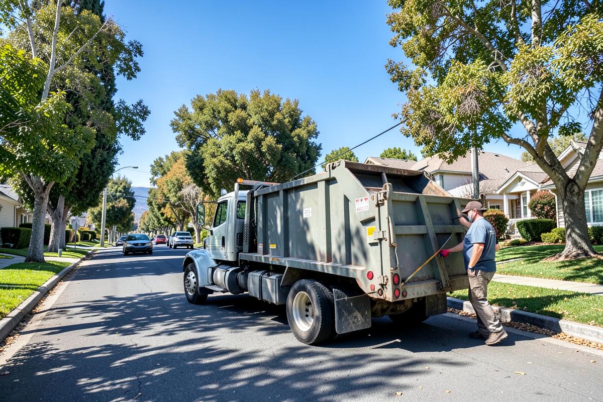 Roll-off truck delivering a container on a Northern California residential street